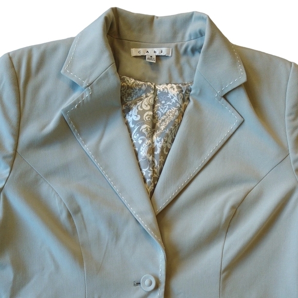 Cabi 832 Dynamo Gray Mist One-Button Blazer Contrast Stitching Career Preppy - Picture 4 of 9